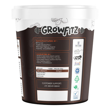 Growfitz CHOCO LAVA Peanut Butter | Indulgent Chocolate Taste | 24 g High Protein | Crunchy Peanut Butter Spread | No Palm Oil | Protein Rich | 800g