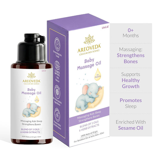 AreoVeda Organic Cold-Pressed Baby Massage Oil for Babies & Toddlers (50ml) | With Almond (Badam) & Sesame Oils | Non-Sticky & Quick-Absorbing | Massage Strengthens Bones, Aids Sleep