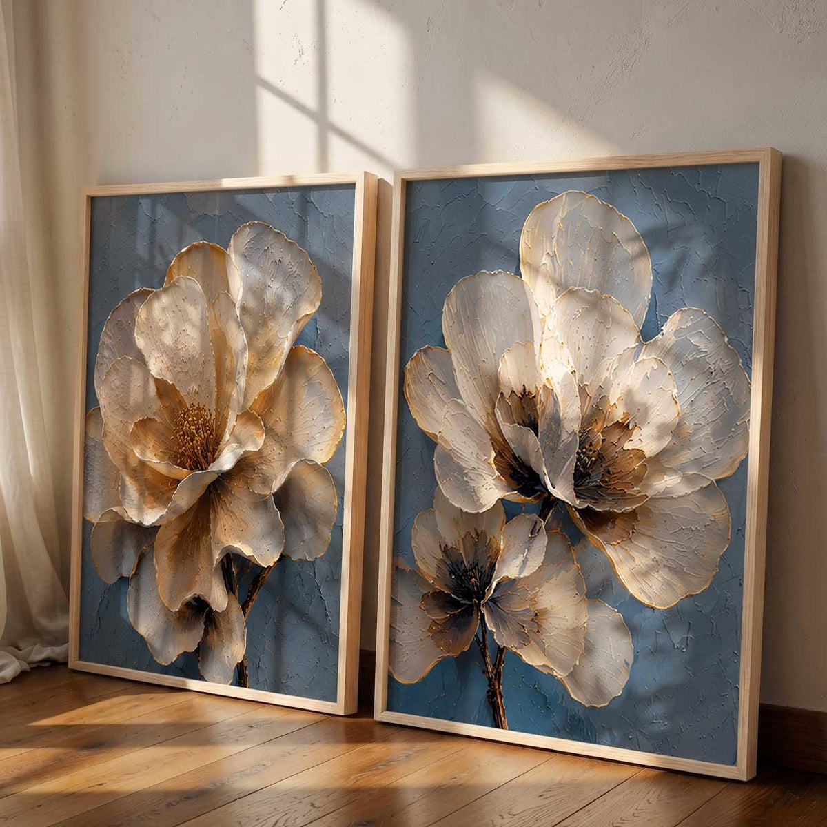 2 Piece Framed Wall Art Set, 3D Textured Floral Botanical Painting, Modern Abstract Flower Wall Decor for Living Room Bedroom Dining Room Office, Ready to Hang, Ideal for Housewarming Gift (design 1, 13X19, Brown)