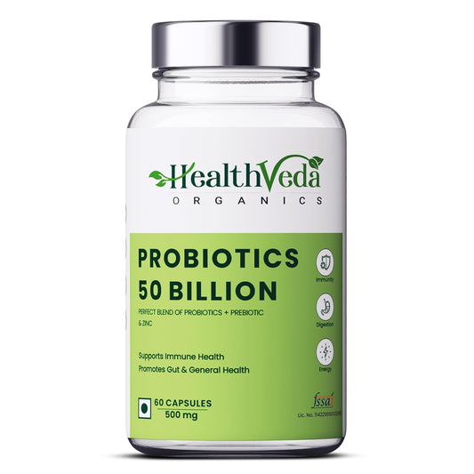 Zephivo HEALTH VEDA ORGANICS PRIVATE LIMITED Probiotics 50 Billion Cfu Multi-Strains With Prebiotic | Good Digestive, Gut Health, Diarrhea, Gas & Bloating Support | Men And Women - 60 Vegetarian Capsules