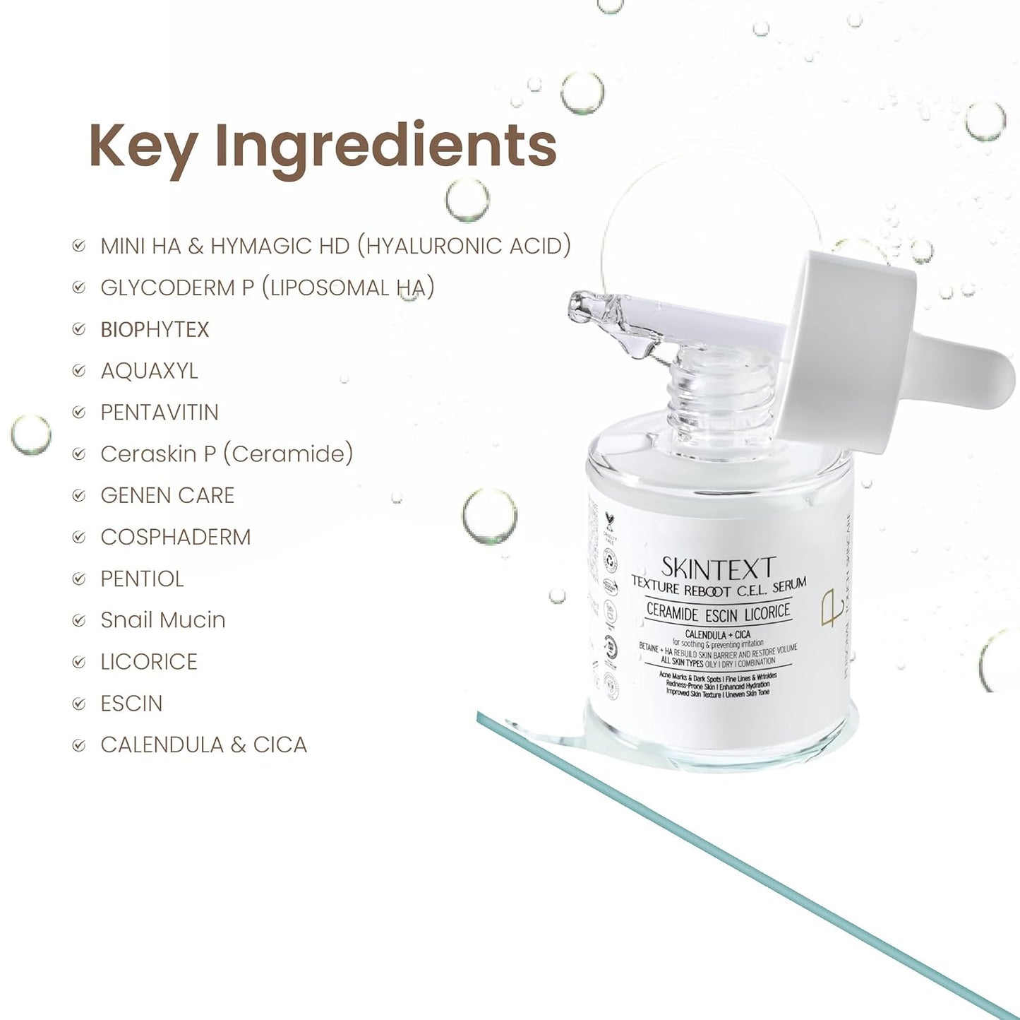 Personal Touch Skintext Texture Reboot C.E.L Serum | Skin Barrier Repair Serum for Strengthening & Volume Restoration | Ceramide, Escin & Licorice | Hydrating & Smoothing Face Serum | 30 ml