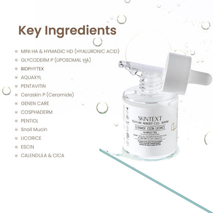 Personal Touch Skintext Texture Reboot C.E.L Serum | Skin Barrier Repair Serum for Strengthening & Volume Restoration | Ceramide, Escin & Licorice | Hydrating & Smoothing Face Serum | 30 ml