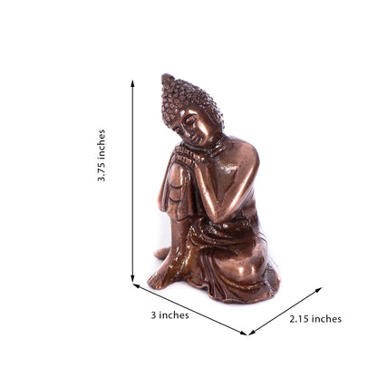 Resting Buddha on Knee Metal Showpiece (7.5 cm x 5.38 cm x 9.38 cm, Brown, AGB506)