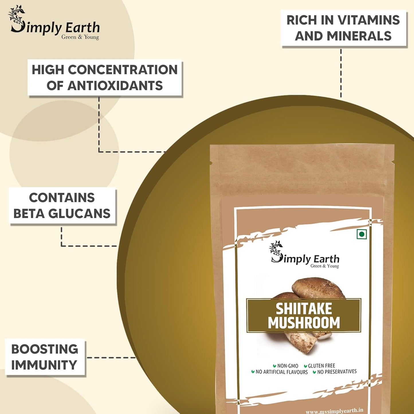 Simply Earth Premium Mushroom Extract Duo: 60g Lion's Mane (100% Pure) + 100g Shiitake Extract Powder - Natural Supplement for Heart, Brain and Immunity