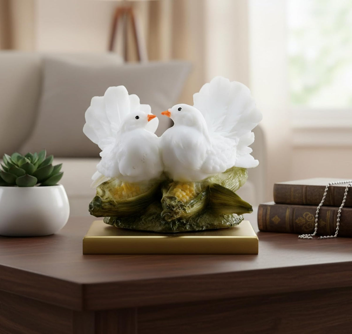 Resin Two Love Birds Fantasy Showpiece-6 Inches Height|Love Birds Statue For Goodluck,Gifts,Decorative,White