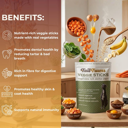 TailTrums Dog Sticks – Veggie Sticks 450g | Healthy Dog Food | Freshly Baked Dog Treats | All-Natural & Preservative-Free | Dog Dental Stick | Human-Grade Ingredients (All Breeds)