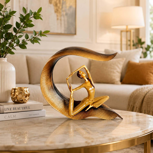 Yoga Lady Statue Polyresin Meditating Woman Figurine for Home & Office Décor 22Cm | Elegant Yoga Showpiece | Zen Décor | Namaste Meditation Idol | Decorative Woman Statue (Gold)
