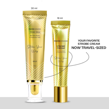 FACES CANADA Strobe Cream Mini- Gold, 18ml | Primer + Highlighter + Moisturizer | Shea Butter & Hyaluronic Acid | Intense Hydration | Flawless Radiant Dewy Skin | Illuminating & Glowing Makeup Base