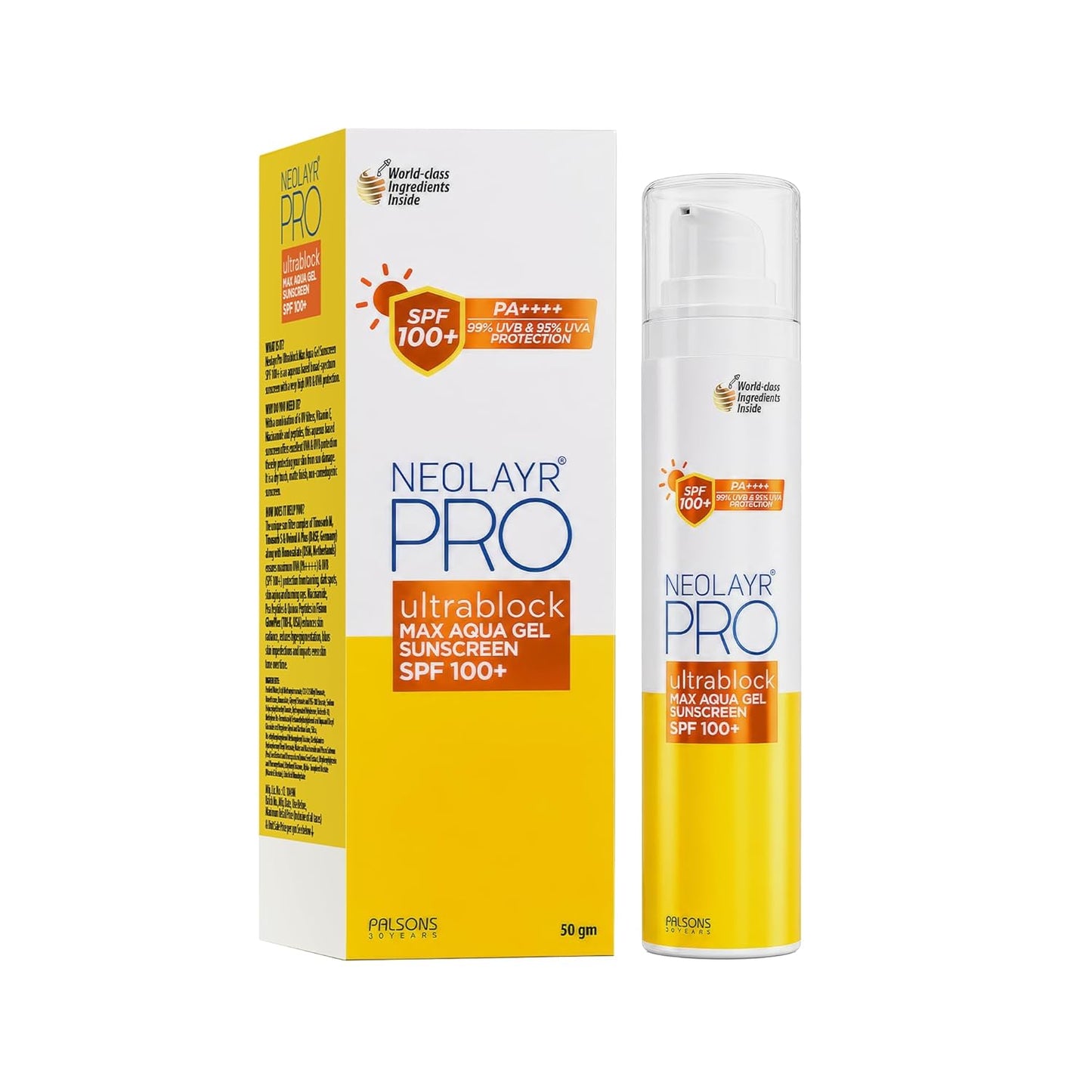 NEOLAYR Pro Ultrablock Max Aqua Gel Sunscreen SPF 100+ | PA+++, Aqueous Based |Broad Spectrum,Non-Comedogenic | Blurs Skin Imperfections | 50GM