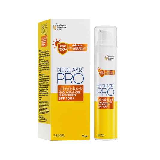 NEOLAYR Pro Ultrablock Max Aqua Gel Sunscreen SPF 100+ | PA+++, Aqueous Based |Broad Spectrum,Non-Comedogenic | Blurs Skin Imperfections | 50GM