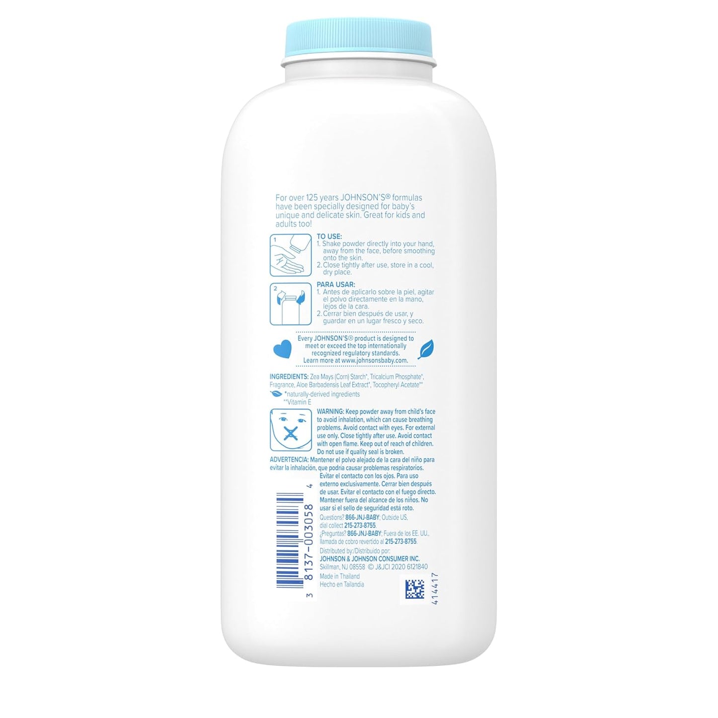 Johnson's Baby Powder Pure Cornstarch with Aloe & Vitamin E 15 Ounce (425 g)