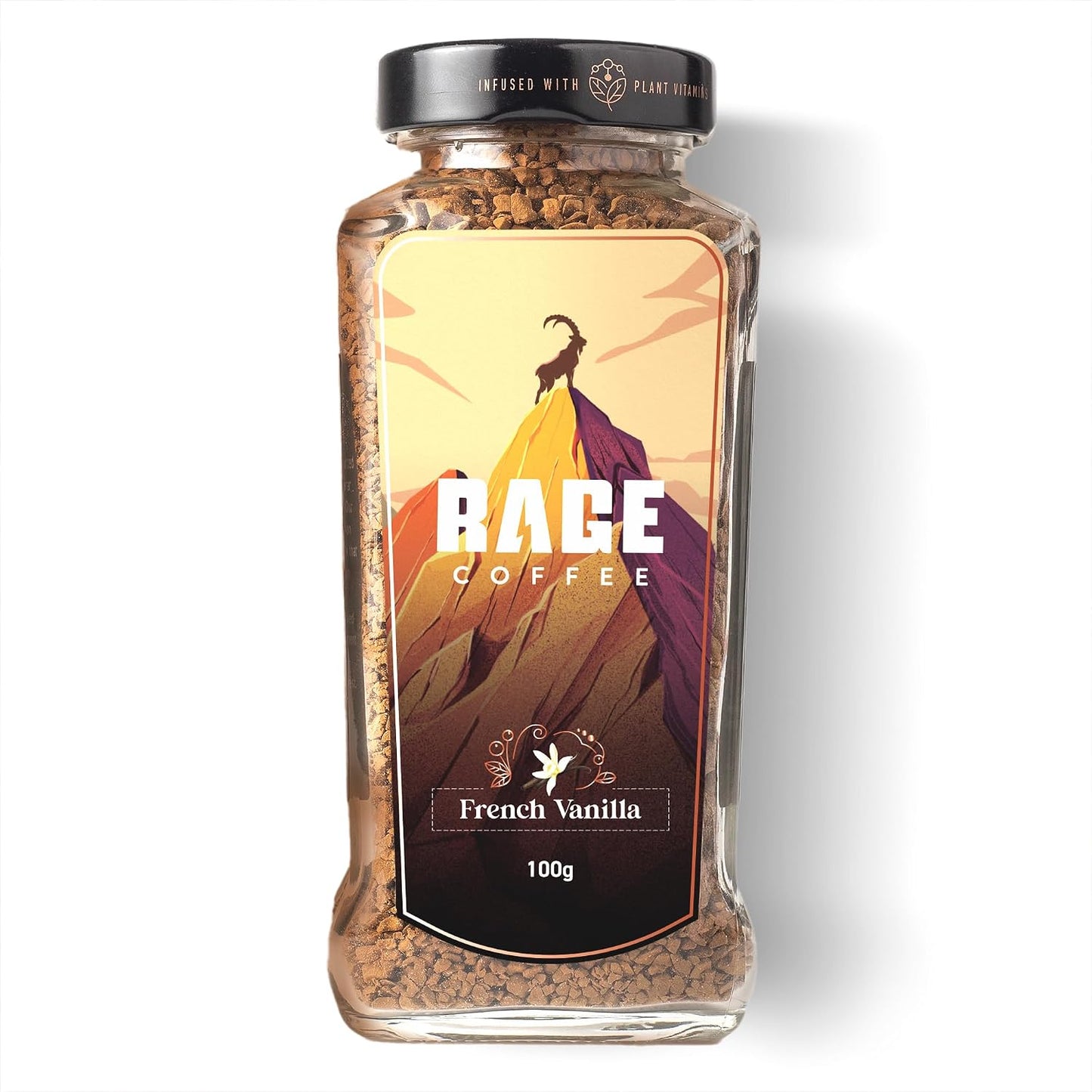 RAGE COFFEE Instant Coffee French Vanilla With 100% Arabica Beans Infused With Plant Based Vitamins| Hot & Cold Coffee | Strong Aroma With Rich Taste - 100 Gm - Bottle
