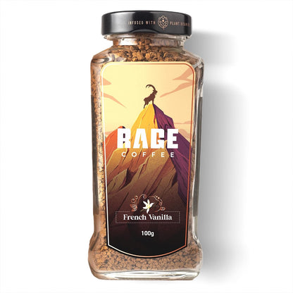 RAGE COFFEE Instant Coffee French Vanilla With 100% Arabica Beans Infused With Plant Based Vitamins| Hot & Cold Coffee | Strong Aroma With Rich Taste - 100 Gm - Bottle