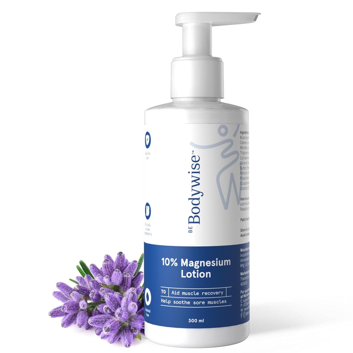 Be Bodywise 10% Magnesium Sleep Body Lotion 300ml | For Muscle Recovery & Relaxation | Infused with Shea Butter & Lavender | Mildly Scented, Lightweight & Non-Greasy Formula