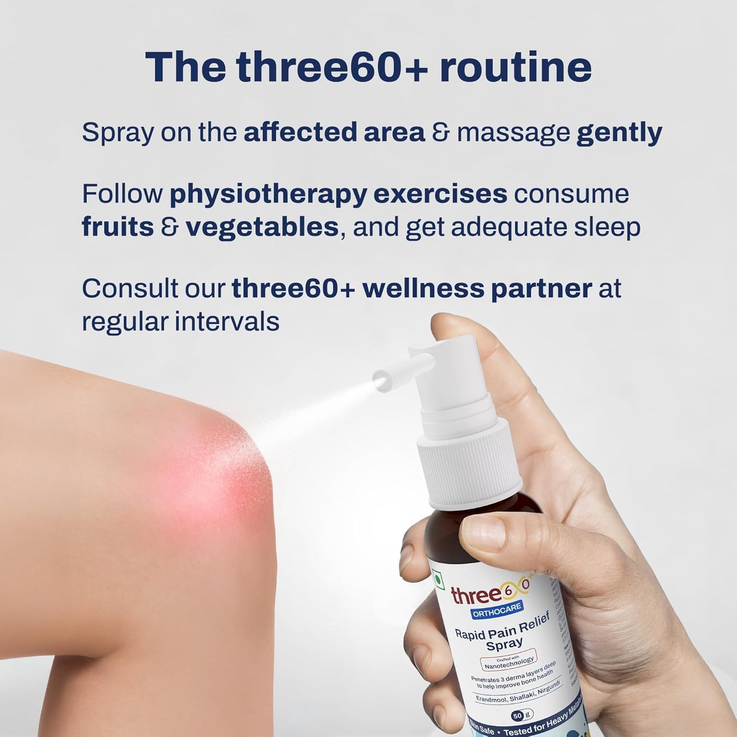 three60+ Rapid Pain Relief Spray | Fast Absorption & Long-Lasting Relief | Enriched with Erandmool, Shallaki, Wintergreen Oil & Nirgundi | Built with Advanced Nanotechnology