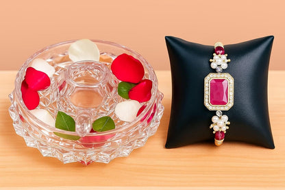 SAUDEEP INDIA Feng Shui Crystal Tortise with Plate for Good Luck with Rakhi for Brother | Turtle for Vastu Home Decor(Bhai-Rakhi with Gift Hamper)