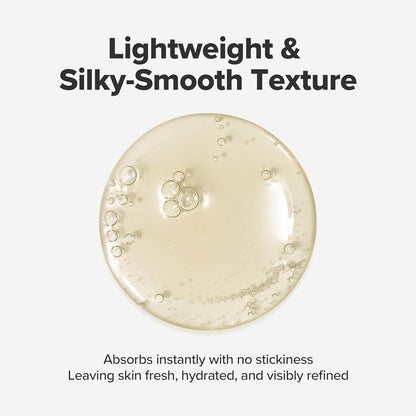 Textured oil droplet with 'Lightweight & Silky-Smooth Texture' text on a white background