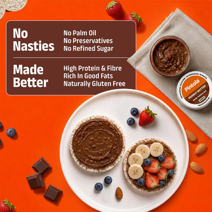 Pintola Peanut Butter Chocolate Flavour Crunchy - 18.6g Protein & 5.2g Dietary Fiber, Made with Premium Roasted Nuts & Cocoa, Gluten Free, Zero Cholesterol & Trans Fat, Vit E & B3, Dark Chocolate