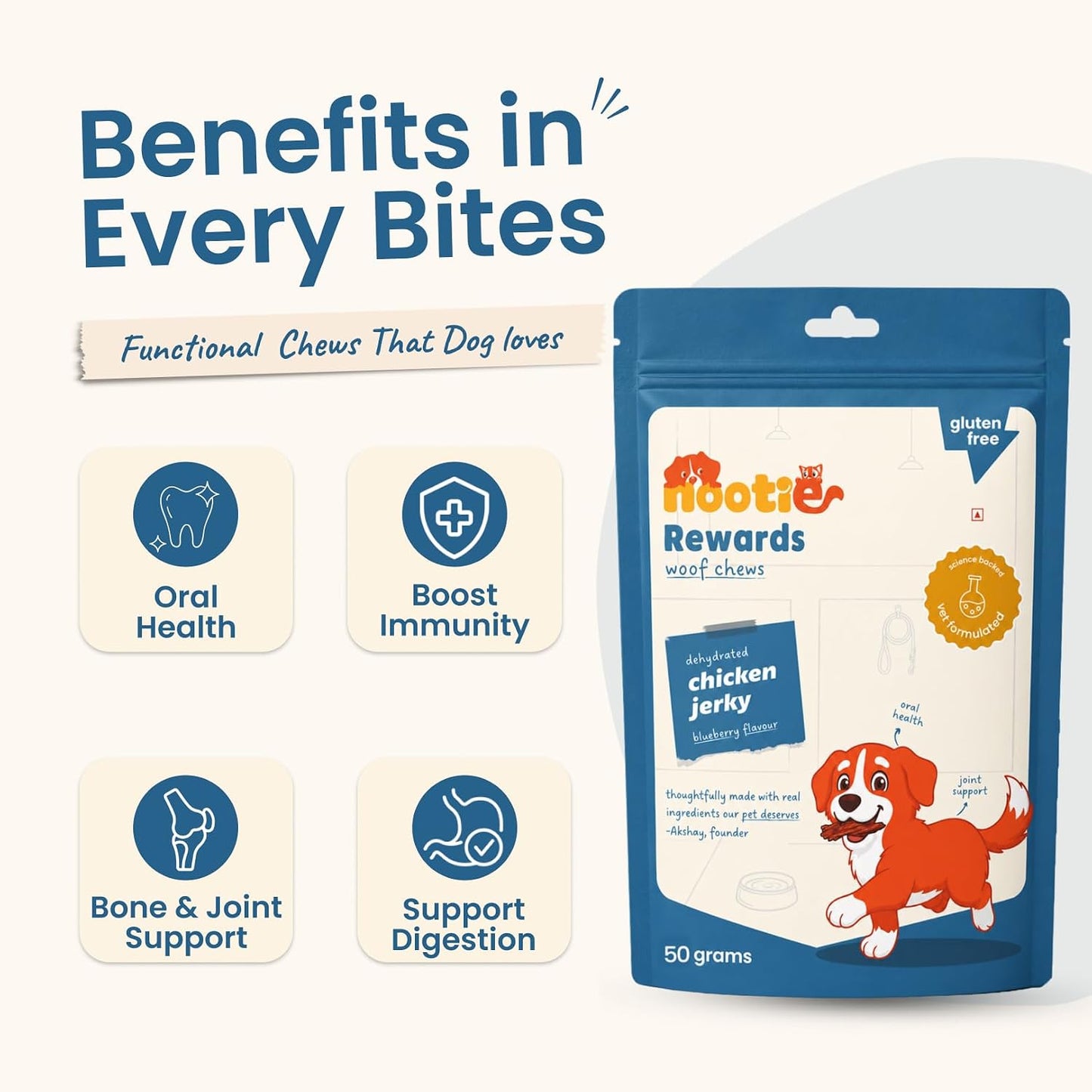 Nootie Happy Chews – Dehydrated Chicken Jerky Blueberry Dog Treats (50g) | All-Natural, Grain-Free Protein Snack