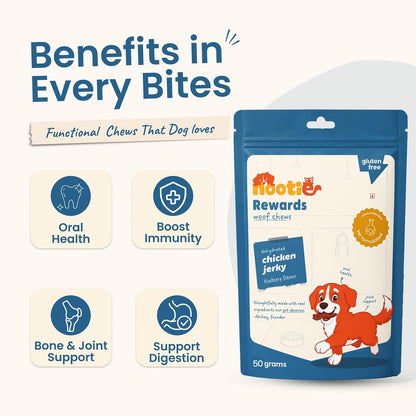 Nootie Happy Chews – Dehydrated Chicken Jerky Blueberry Dog Treats (50g) | All-Natural, Grain-Free Protein Snack