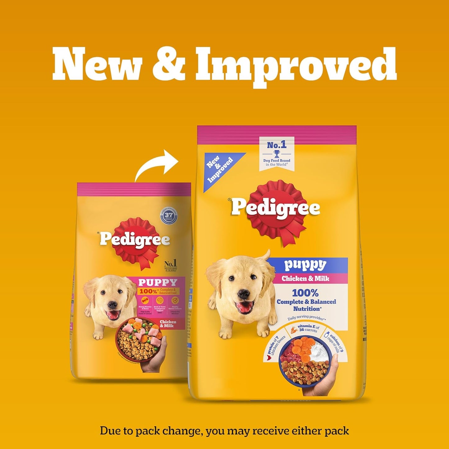 Pedigree Puppy Dry Dog Food, Chicken & Milk, 1 kg, Contains 37 Essential Nutrients, 100% Complete & Balanced Food for Puppies