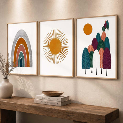 Boho Painting Wall Art Home Decoration Paintings With Frame For Living Room Bed Room Hotel Wall Decor Digital Reprint Set of 3 (13X17 inch)