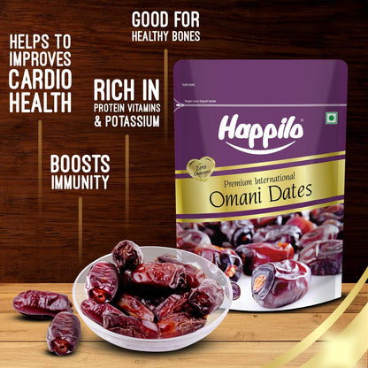 Happilo Premium International Omani Dates 680g | Healthy snacks, Dry fruits, Khajoor, Khajur, Nutritious| Rich in Vitamins & Minerals | Natural Sweetener