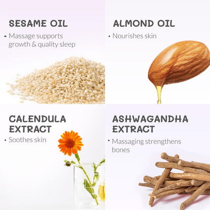 AreoVeda Organic Cold-Pressed Baby Massage Oil for Babies & Toddlers (50ml) | With Almond (Badam) & Sesame Oils | Non-Sticky & Quick-Absorbing | Massage Strengthens Bones, Aids Sleep