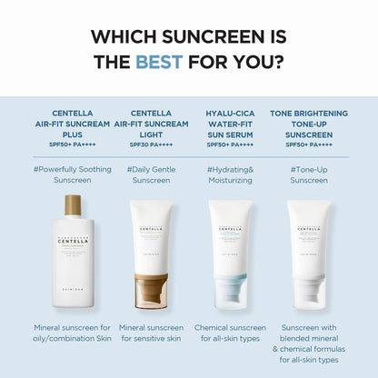 SKIN1004 Hyalu-Cica Water-Fit Sun Serum SPF 50 PA++++| Lightweight Korean Sunscreen for All Skin Types with Hyaluronic Acid & Centella, 50ml