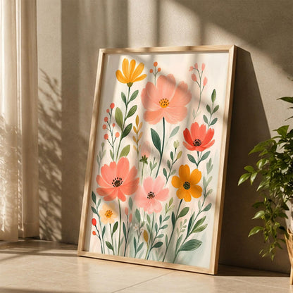 Decorative Floral Wall Art Painting With Frame | Floral Painting For Living Room Bed Room Hotel Wall Decor Digital Reprint (14X20 inch)