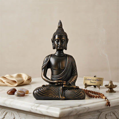 New Sitting Meditating Buddha Statue showpiece Idol Home Decor Items for Living Room and Gifts (Antique Golden)