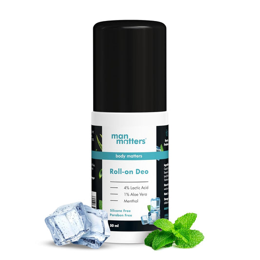 Man Matters Underarm Deodrant Roll-On 50 Ml | Long Lasting Cooling Freshness, Removes Bad Odour, Brightens Underarms | 4% Lactic Acid, 1% Aloe Vera & Menthol | Aluminium Free