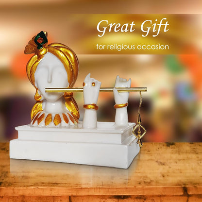 Decorative Krishna Idol Playing Flute Figurine, White and Gold Resin,Showpiece for Home Decor Living Room House Warming Gift Krishna Statue for Good Luck Wealth properity19x11x19 cm