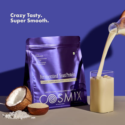 Cosmix Fermented Yeast Protein Powder | 31g Protein | Pure Single-Source Plant Protein | Made In-House | Smooth, Crazy tasty & Gut-Friendly | Classic Unflavoured, 1Kg Pouch