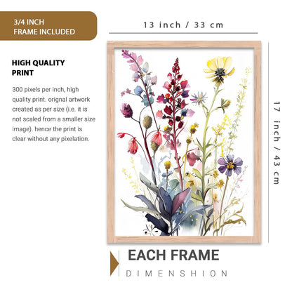 Floral Art Home Decoration Floral Paintings With Frame For Living Room Bed Room Hotel Wall Decor Digital Reprint Set of 3 (13X17 inch)