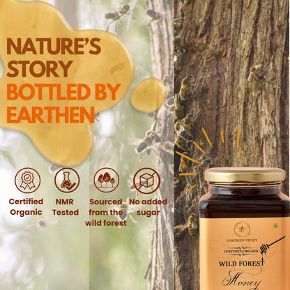 Earthen Story Certified Organic Wild Forest Honey 250 g | NMR & Lab Tested for 290+ Pesticides | NPOP Approved & Traceable with Transaction Certificate | Raw Honey in Glass Jar