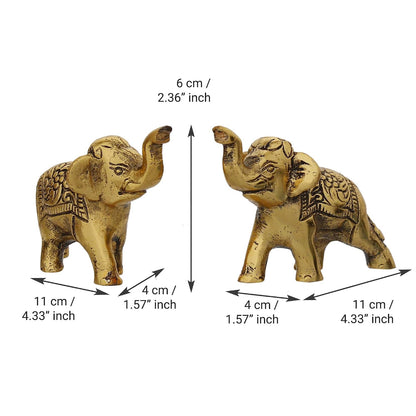 Set of 2 Golden Metal Elephant Statues for Good Luck| Animal Figurines Decorative Elephant Showpieces| Elephant Decorative Items for Home Living Room Office| Gift for Diwali Housewarming