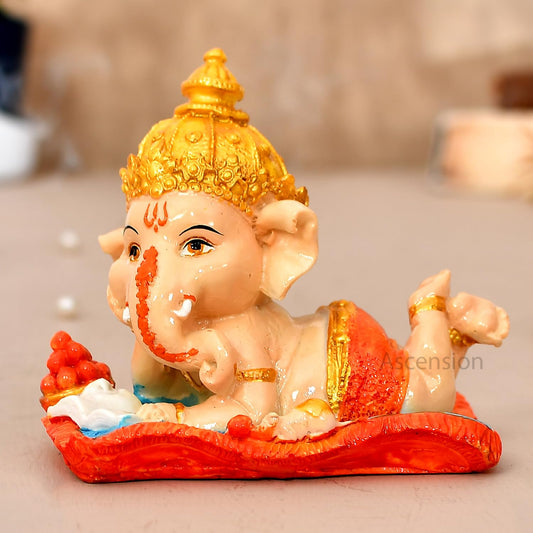 Handcrafted Polyresin Eco Friendly Book Reading Lord Ganesha Ganpati for Home Decoration Office Living Room Temple Idols Showpiece for Table Dashbord Desktop and Gift Item