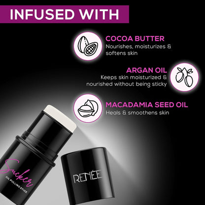 RENEE Sucker Oil Pulling Stick 5gm, Roll-on Instant Mattifies & Smoothens Skin Texture | Enriched with Cocoa butter, Argan & Macadamia | Reduces Shine, Blurs Pores & Fine Lines