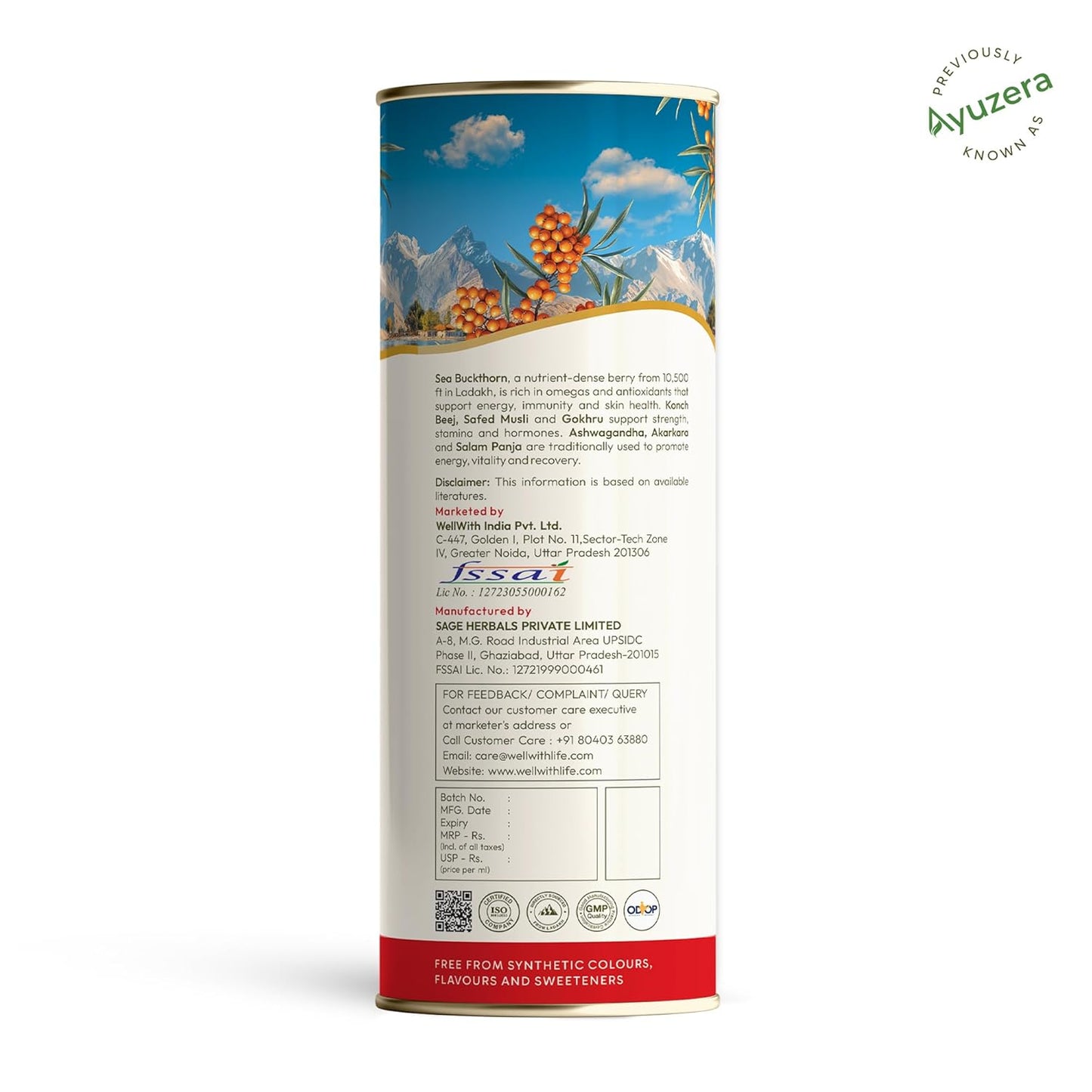 Wellwith (Ayuzera) PowerX 300ml Sea Buckthorn with Ashwagandha,Safed Musli, Gokhru & Akarkara | HimalayanSeabuckthorn Pulp Juice For Men (Pack of 1)