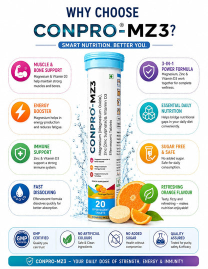 CONPRO MZ3 Magnesium, Zinc & Vitamin D3 Effervescent Tablets Orange
