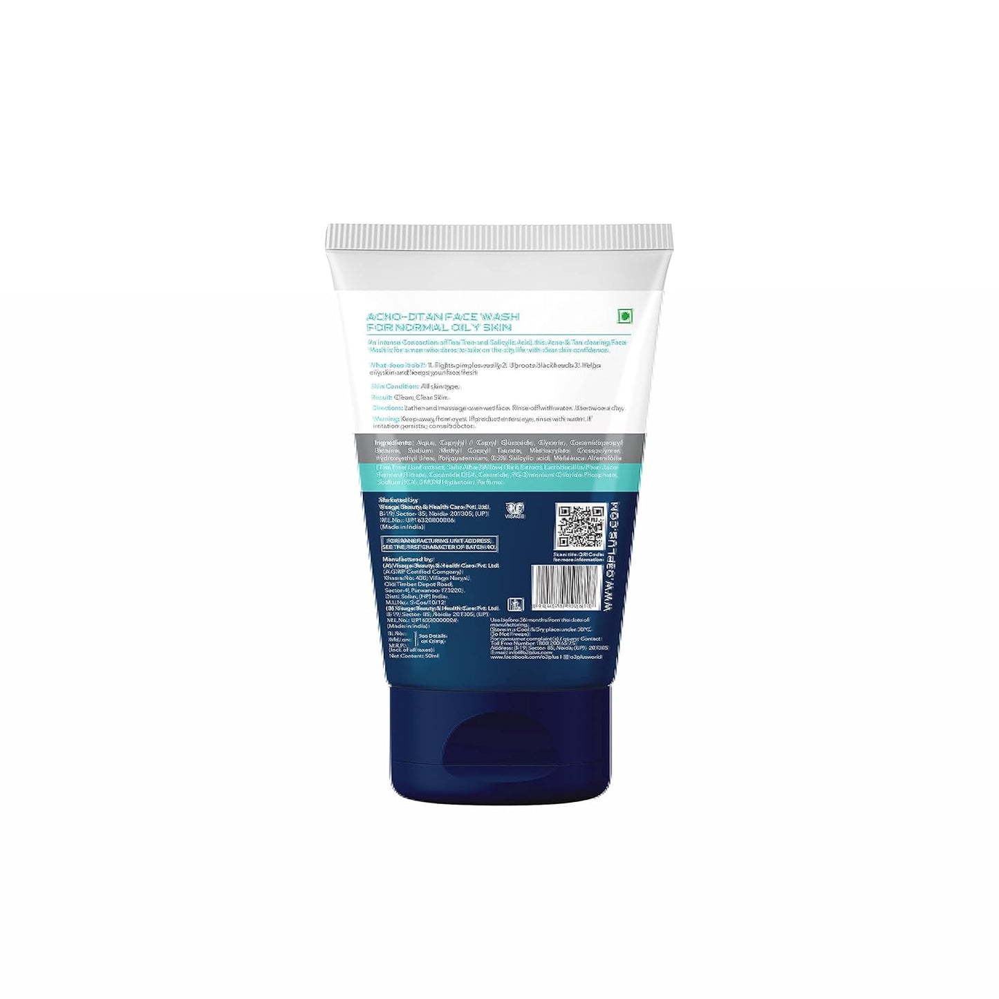 O3+ ALPHA MEN Acno D-TAN Face Wash with Hyaluronic & Mint | Fights Blackheads & Detoxifies Skin, 50ml