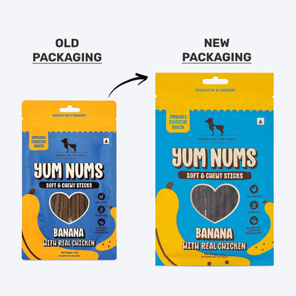 Yum Nums by HUFT Soft & Chewy Sticks - 70 gm | Banana & Chicken Dog Treats | Puppy Training Treats | Dog Snacks & Treats for Small & Large Dogs | High-Protein
