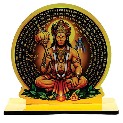 Wooden Hanuman Ji with Circular Design| Spiritual Tabletop Showpiece for Home, Office Desk, Temple, Living Room Decor, Religious Gift Item (5.6 x 6 Inch)