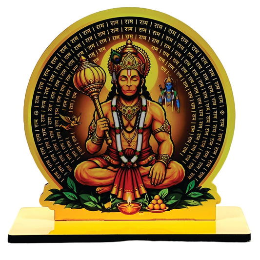 Wooden Hanuman Ji with Circular Design| Spiritual Tabletop Showpiece for Home, Office Desk, Temple, Living Room Decor, Religious Gift Item (5.6 x 6 Inch)