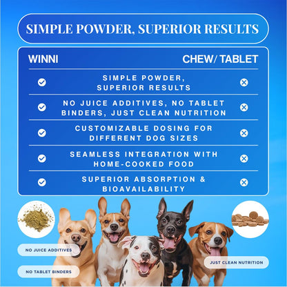Winni Skin & Coat Supplement for Dogs | Supports Healthy Skin, Coat Shine & Natural Immunity | Chicken Flavor | Suitable for Puppies, Adult & Senior Dogs | Natural Formula | 120g