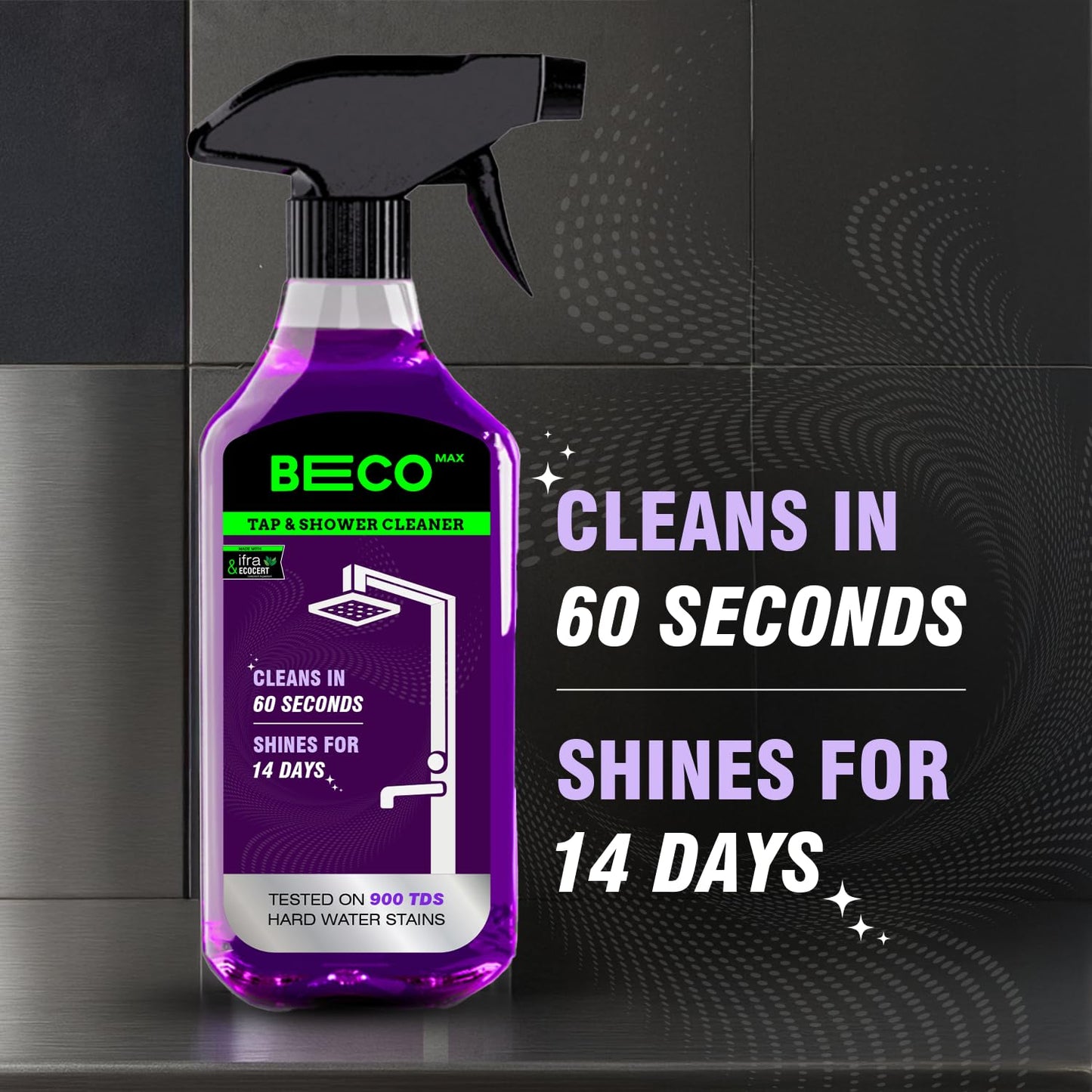 Beco Tap-Shower & Limescale Remover -500 ml | Descaler Liquid | Instantly Removes Stains | Cleans in 60 seconds | Non-Toxic | Max Shine | Suitable for Bathroom, Taps, Showers,Tiles, Mirrors