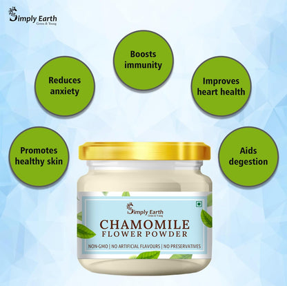 Simply Earth organic Chamomile Flower Powder 100g, Helps Improve Sleep Quality, Boosts Skin and Hair Health, Caffeine Free, Chamomile Tea