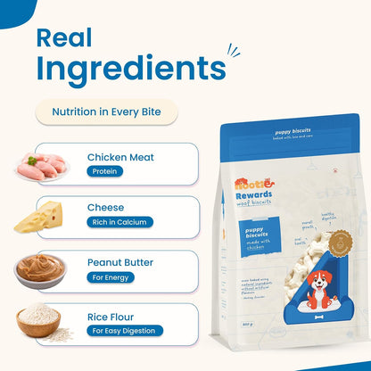 Nootie Chicken Biscuits with Chicken & Peanut Butter Flavour for Puppies Dogs Protein-Rich, Highly Digestible, and Nutrient-Dense Dog Treats, Breeds & Sizes - 900g