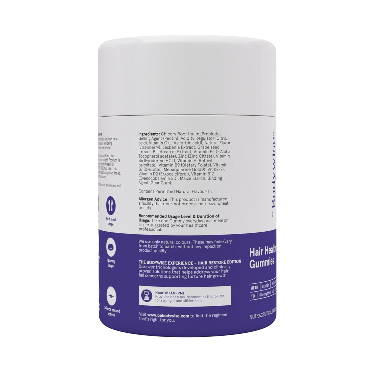 Be Bodywise Biotin Hair Gummies | 60 Days Pack | With Biotin, Zinc, Folic Acid, Fibre & Multivitamin | Strawberry Flavour | No Added Refined Sugar & Gut Friendly